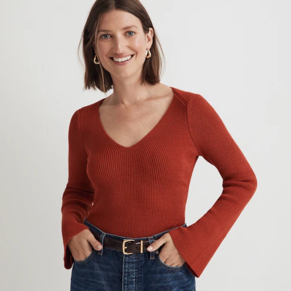 Madewell Flared Sleeve V-Neck Sweater
